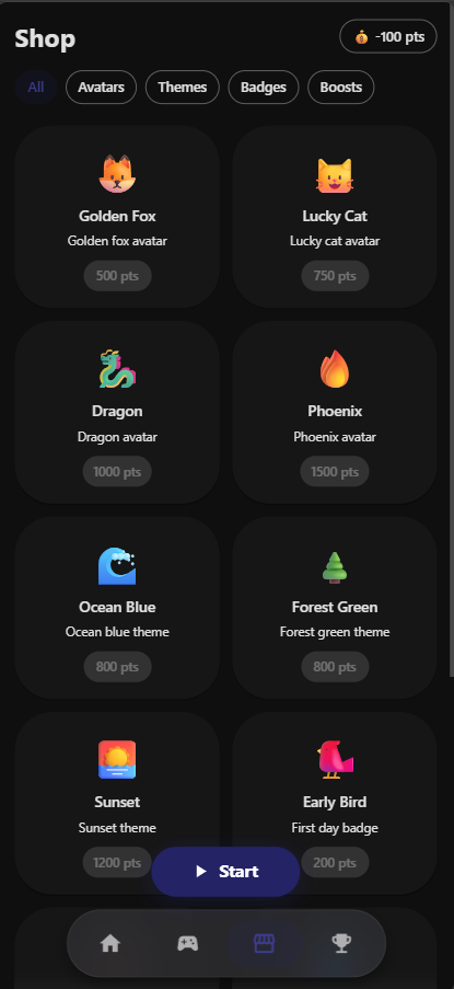 App screen — Shop